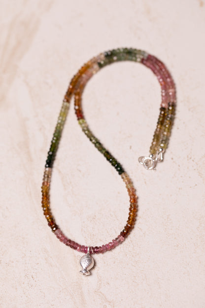 Multicolor Jewel-toned Tourmaline Worry Fish Necklace, Sterling Silver
