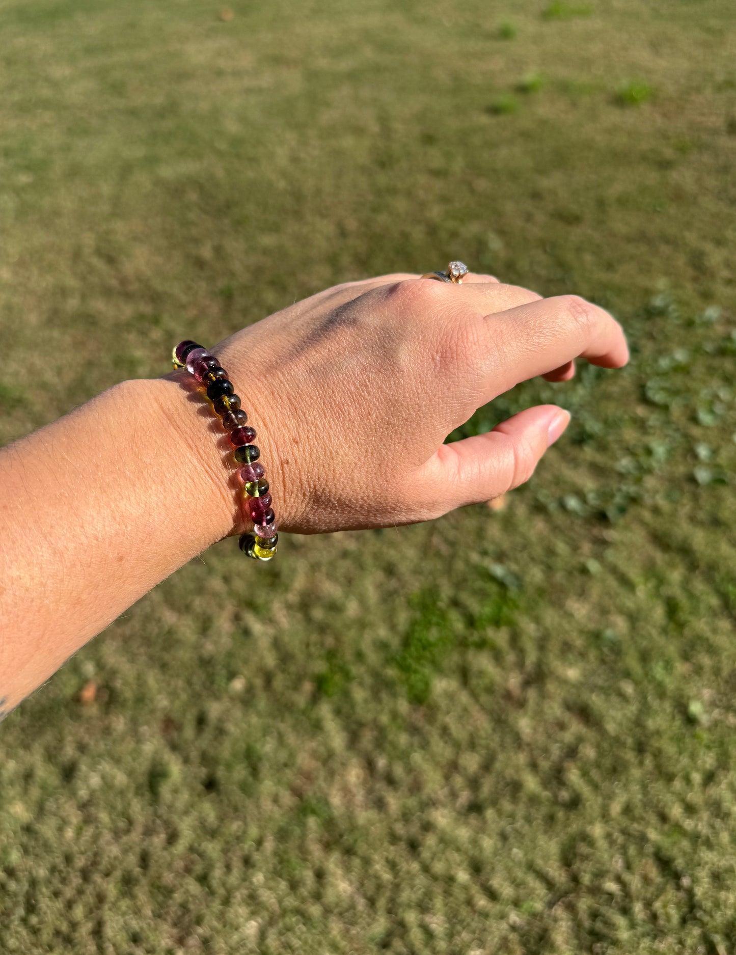 Tourmaline Knotted Gemstone Bead Bracelet 14k Solid Gold