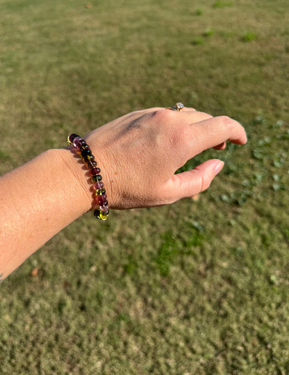 Tourmaline Knotted Gemstone Bead Bracelet 14k Solid Gold