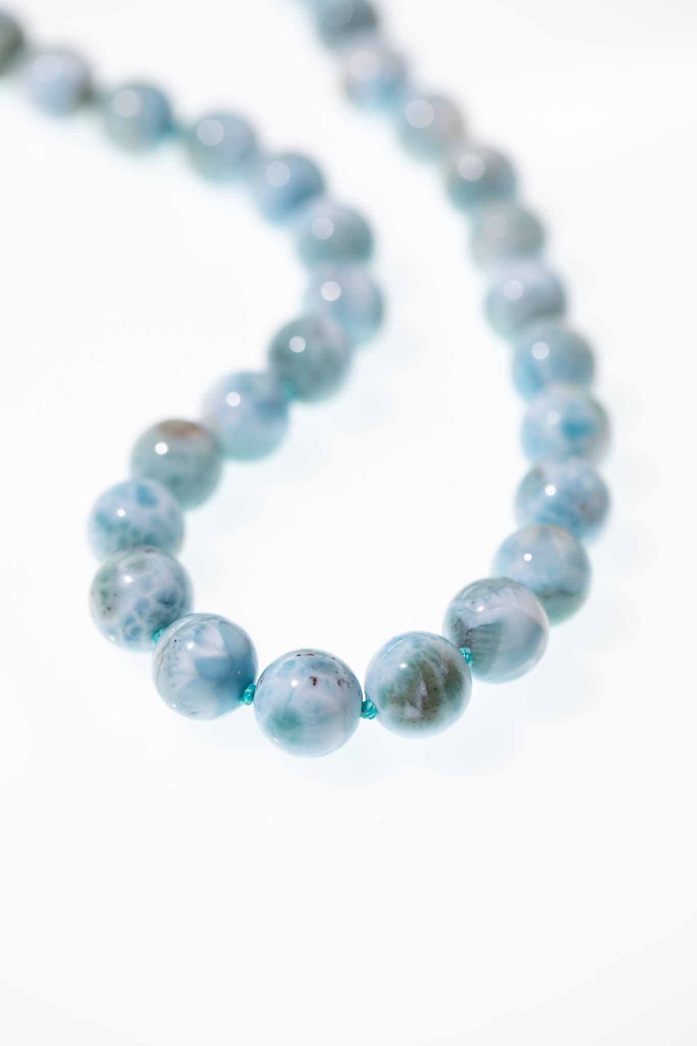Natural Larimar Knotted Bead Necklace 14k