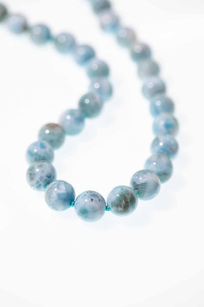 Natural Larimar Knotted Bead Necklace 14k