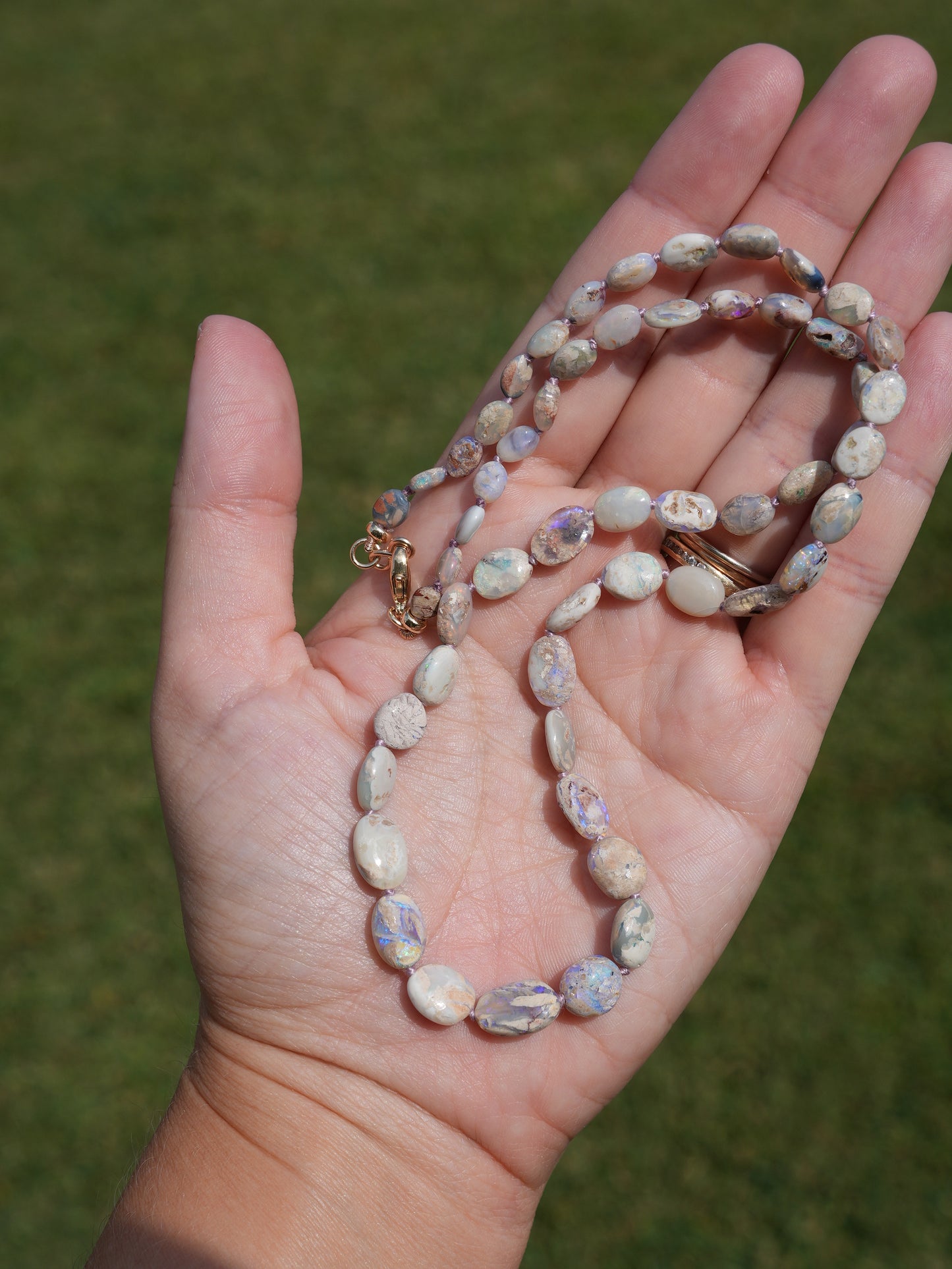 Beautiful Australian Natural Opal Nugget Necklace – Silk Knotted with 14k Gold