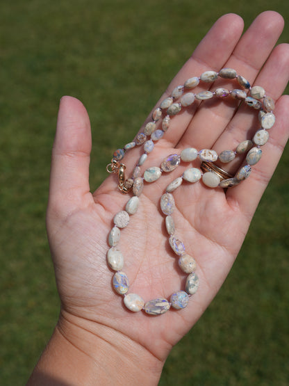 Beautiful Australian Natural Opal Nugget Necklace – Silk Knotted with 14k Gold