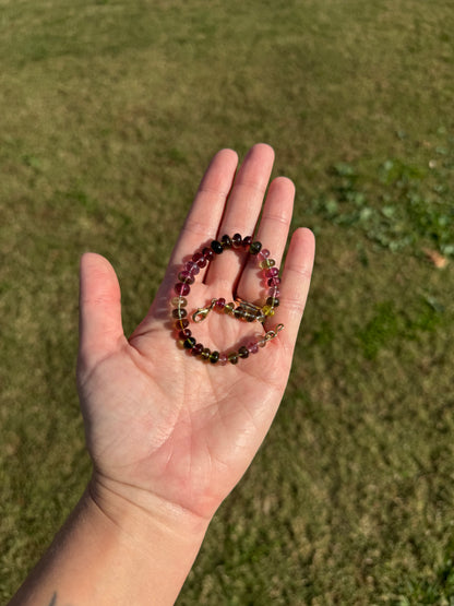 Tourmaline Knotted Gemstone Bead Bracelet 14k Solid Gold