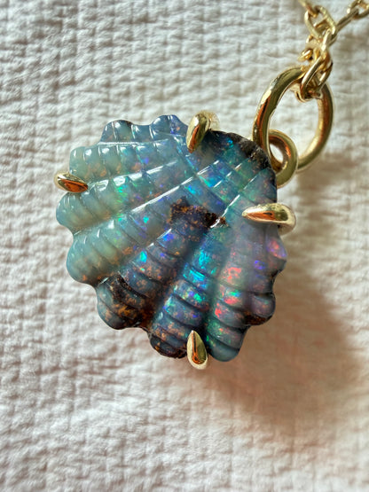 Australian Boulder Opal Shell 14k Gold, Scallop 1