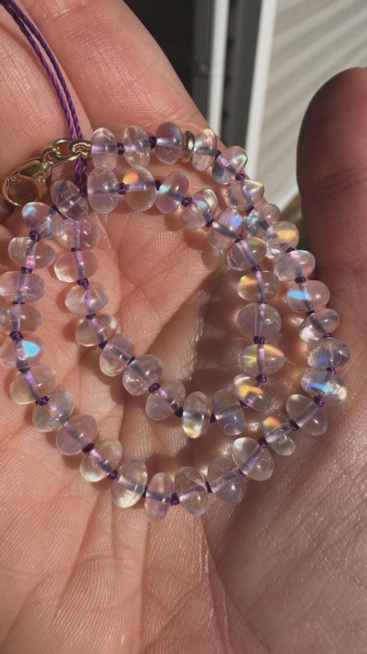 Fiery Madagascar Moonstone Knotted Bead Strand 14k Gold - Custom Order