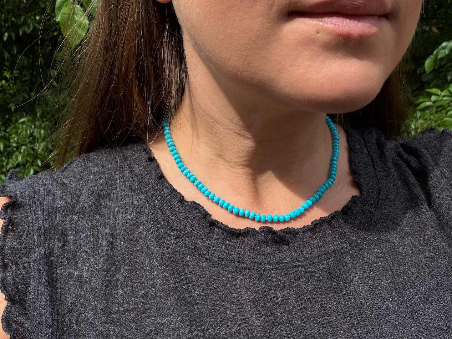 Stunning Kingman Turquoise Fine Knotted Gemstone Strand Necklace 14k