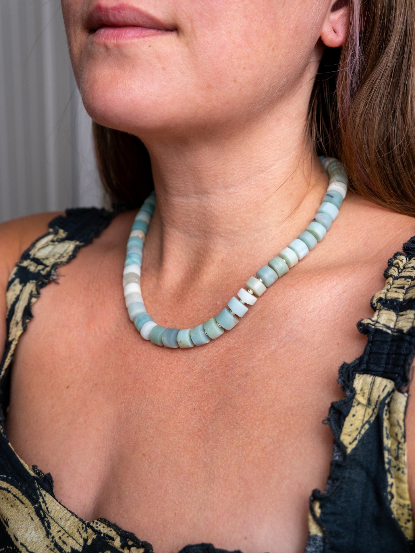 Amazonite Beaded Necklace, Sterling Silver