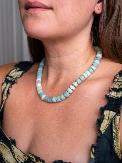 Amazonite Beaded Necklace, Sterling Silver