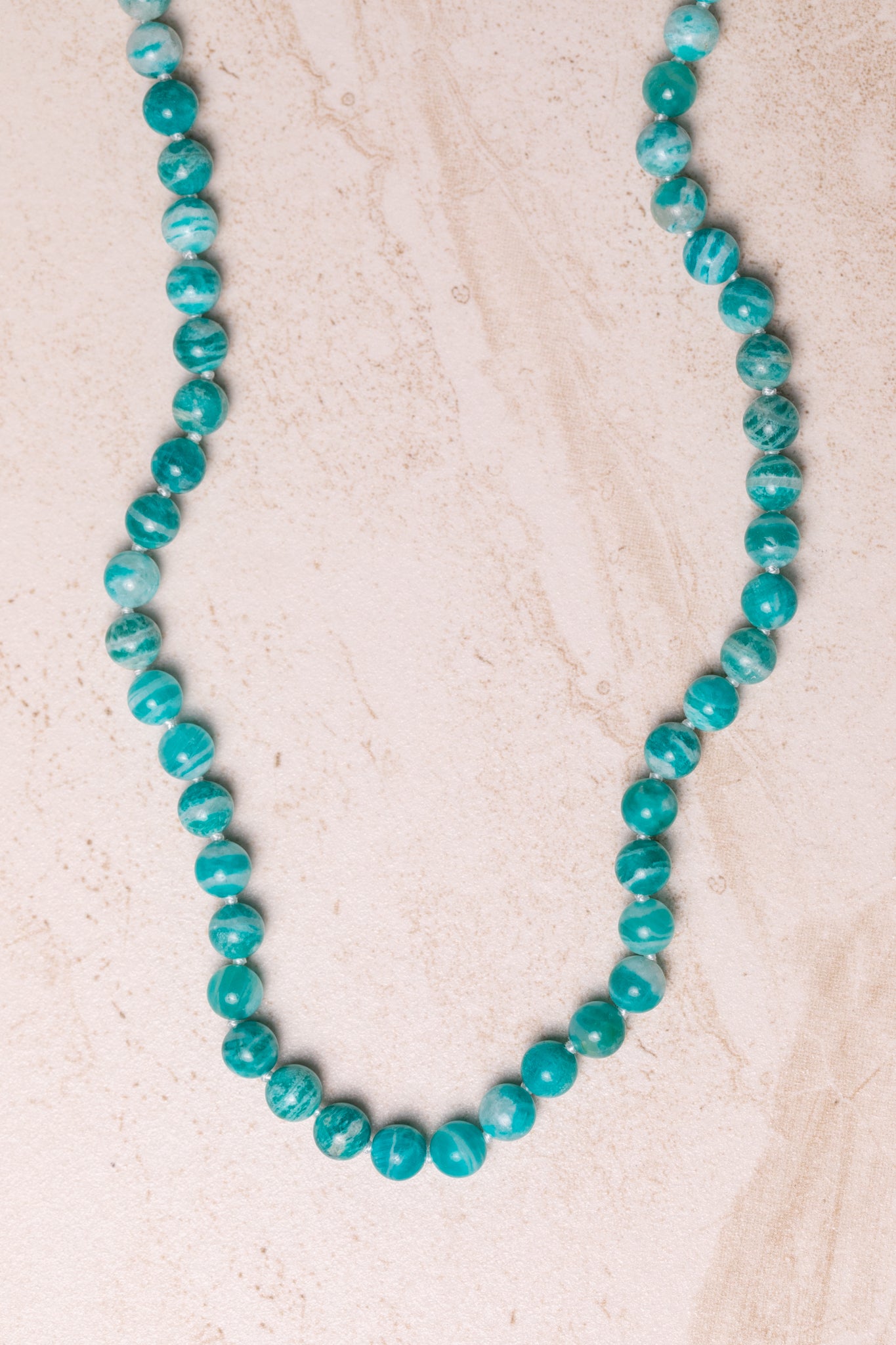 Russian Amazonite Knotted Gemstone Necklace 14k