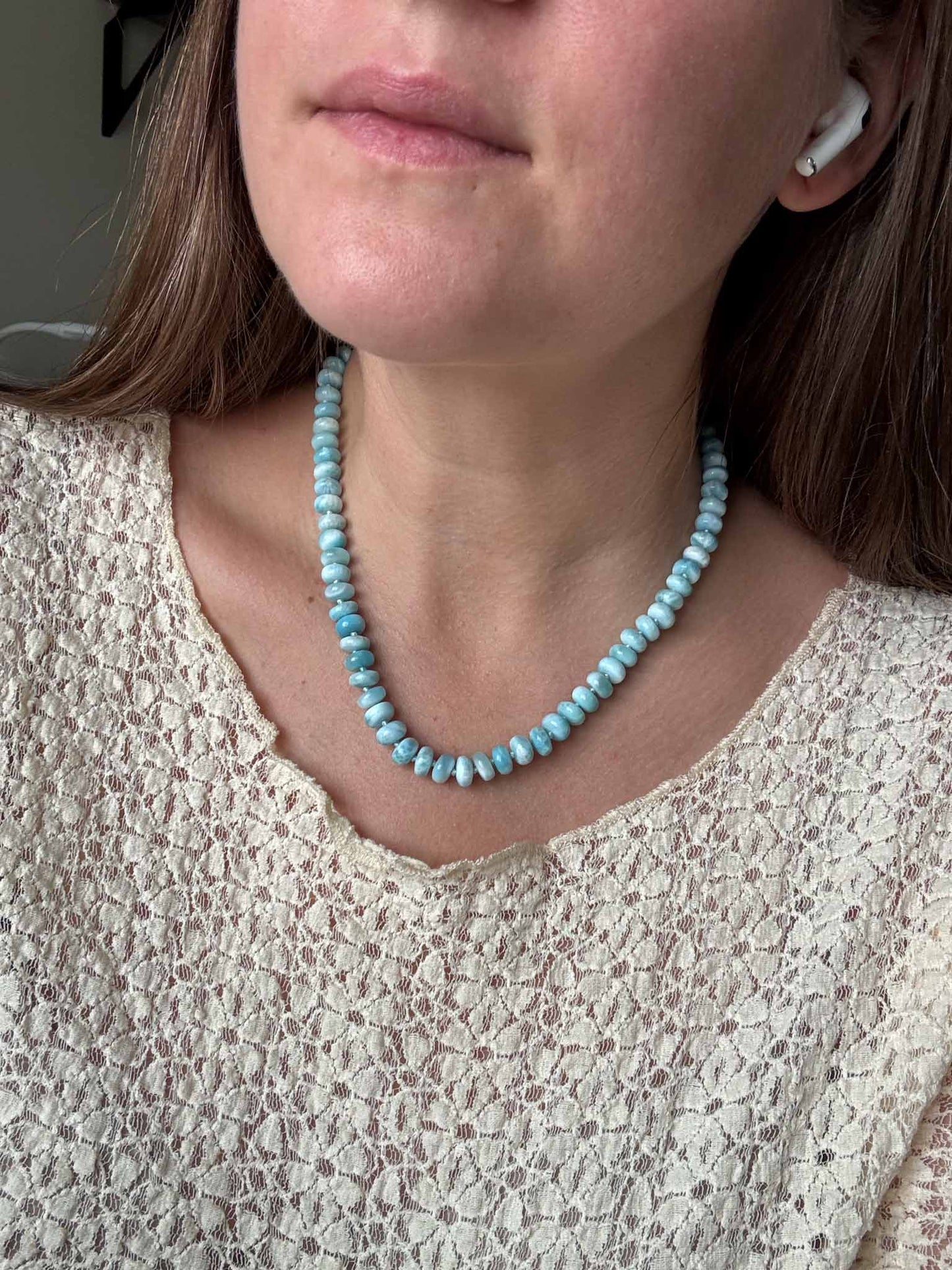 Reserved - Larimar Knotted Necklace 14k