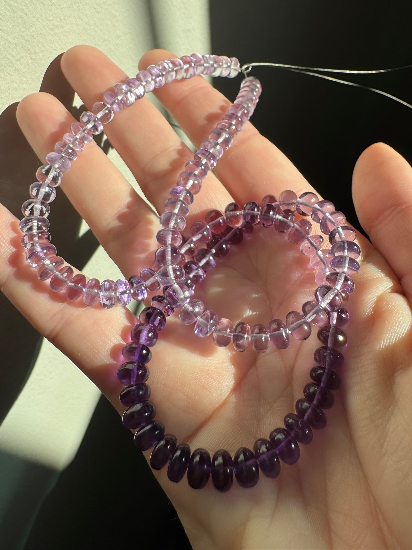 Long Ombré Amethyst Knotted Bead Strand 14K Necklace - Made to Order