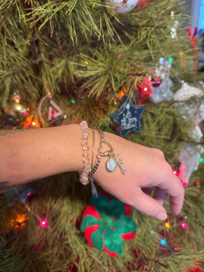 Gemmy Rose Quartz Knotted Candy Bead Bracelet 14k