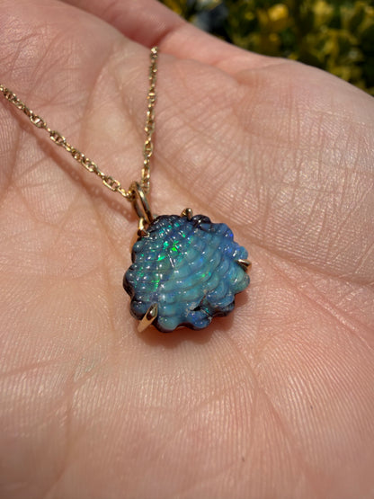 Australian Boulder Opal Shell Charm 14k Gold, Scallop 2