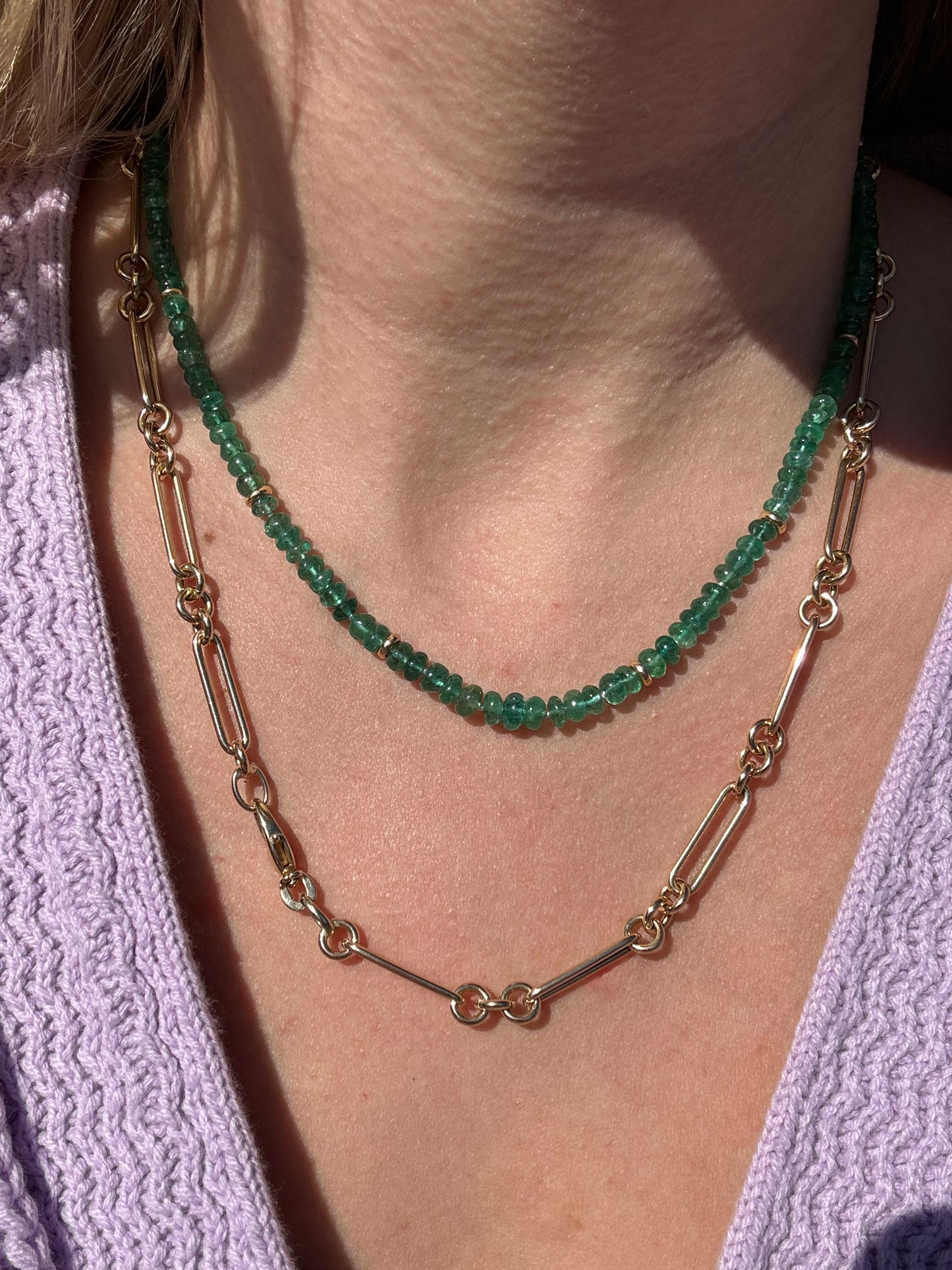 Emerald Isle | Zambian Emerald Bead Necklace with 14k Solid Gold
