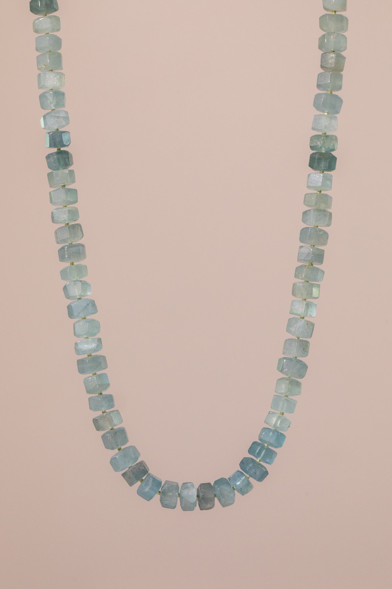 Lake Waters - Mossy Aquamarine Crystal Cut Knotted Gemstone Necklace in Sterling Silver, 14k White Gold