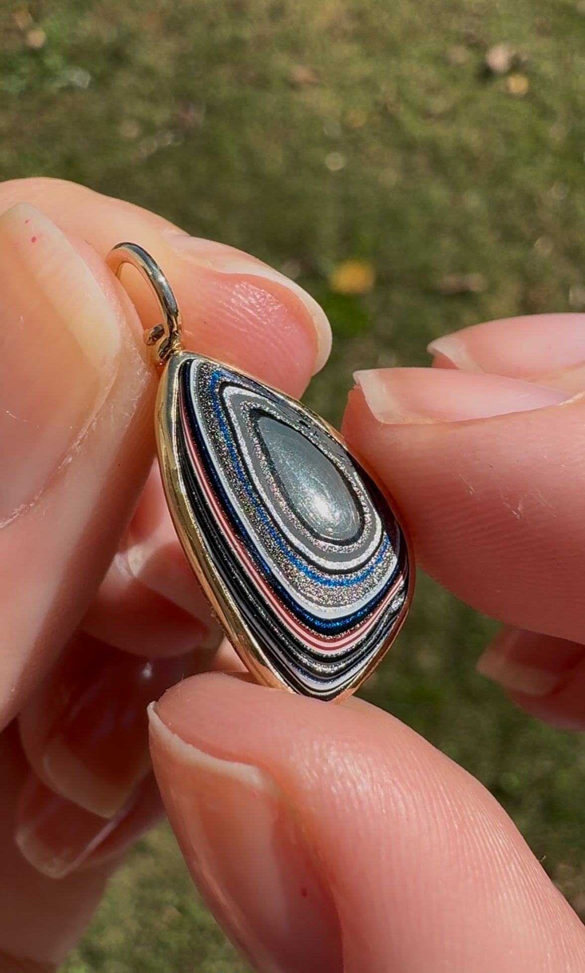Amazing Fordite Charm with custom 14k Swivel Bail