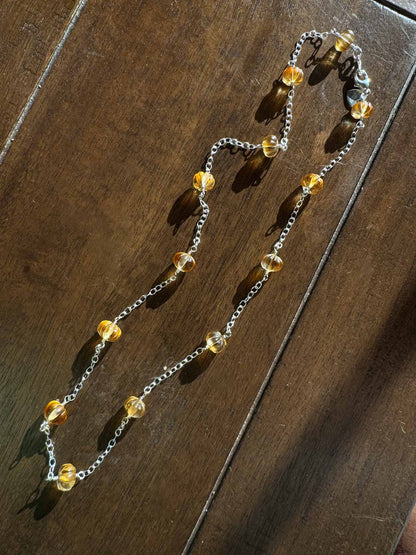 Citrine Pumpkin Layering Necklace, Wire Wrapped