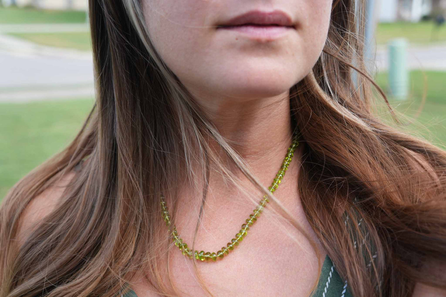 Peridot Knotted Candy Bead Necklace 14k Rose Gold