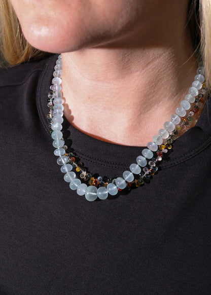 Milky Aquamarine Knotted Bead Necklace
