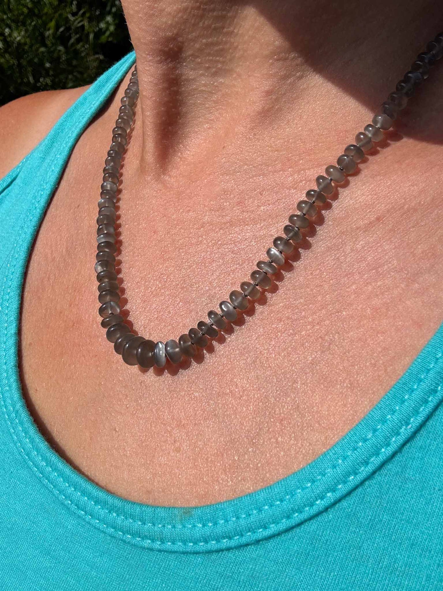 Platinum Moonstone Knotted Bead Necklace - 14k Gold Filled