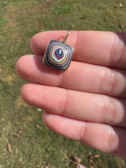 Fordite Charm - Custom 14k gold bezel with swivel bail