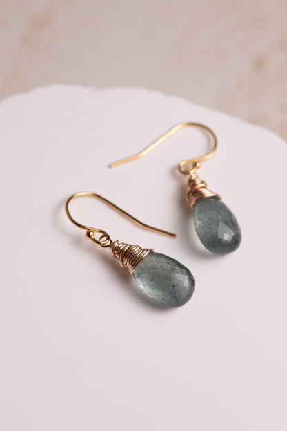 Moss Aquamarine Drop Earrings - Mossy Green