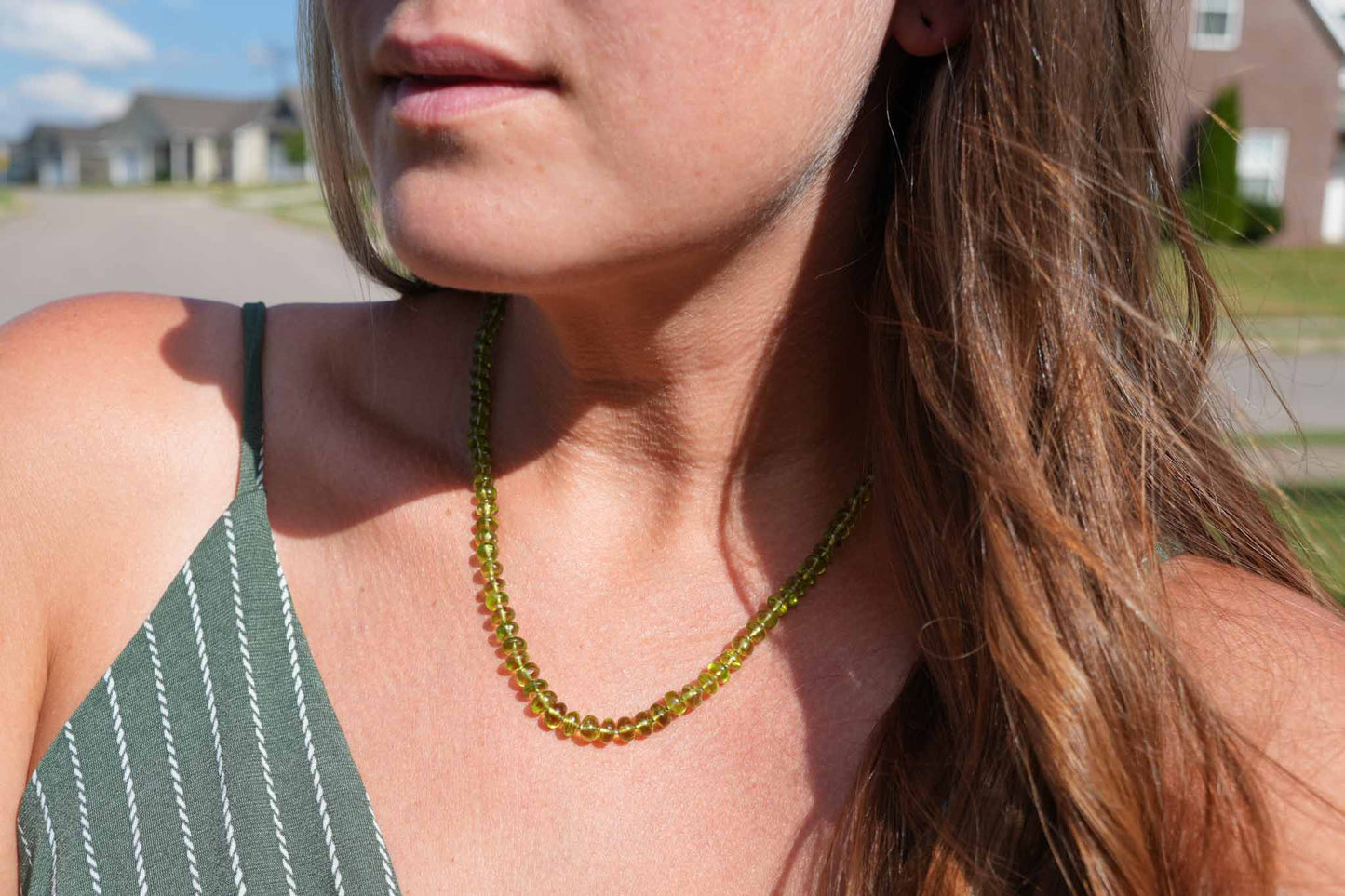 Peridot Knotted Candy Bead Necklace 14k Rose Gold