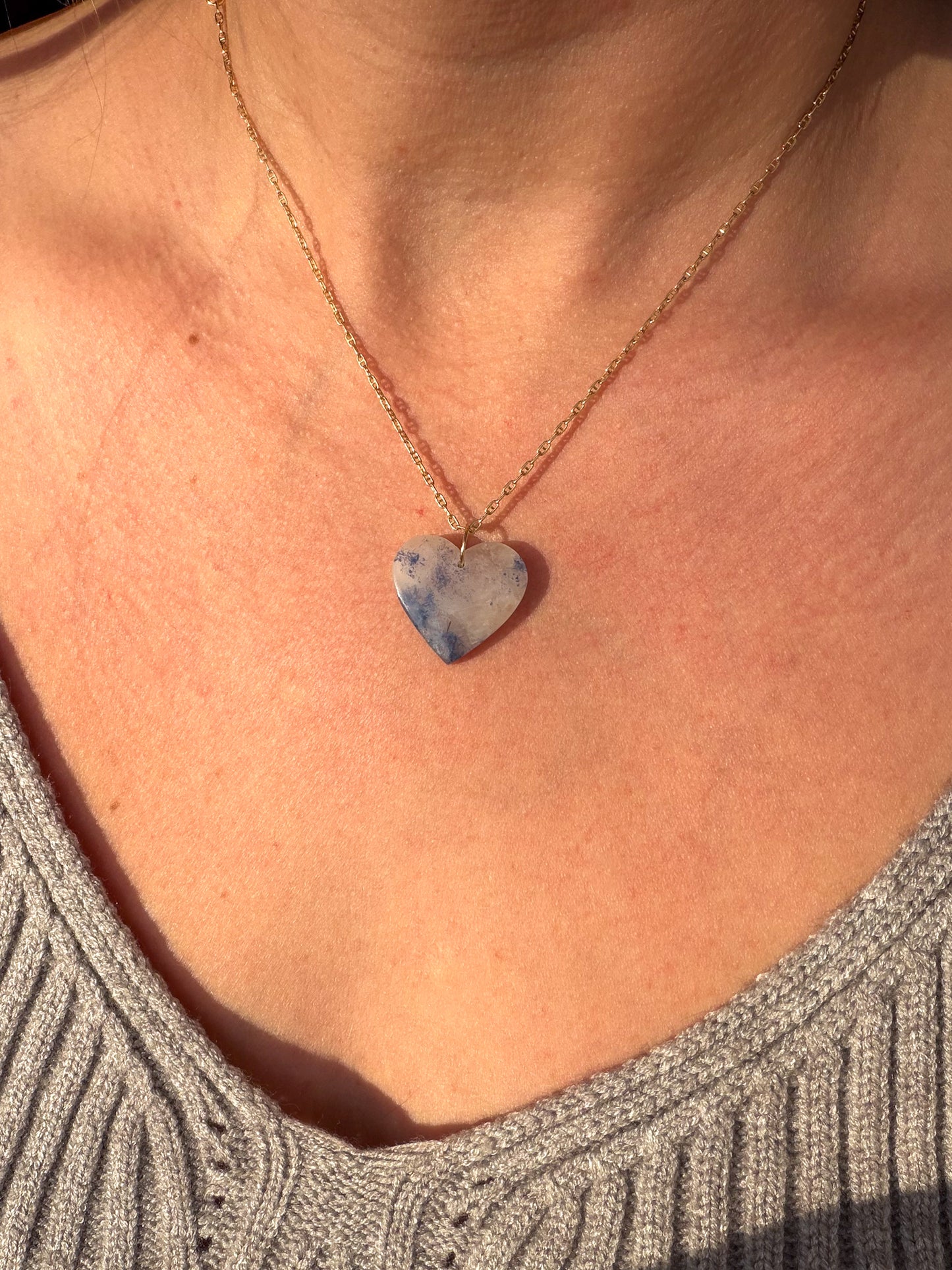 011 - Dumortierite in Quartz Heart Charm