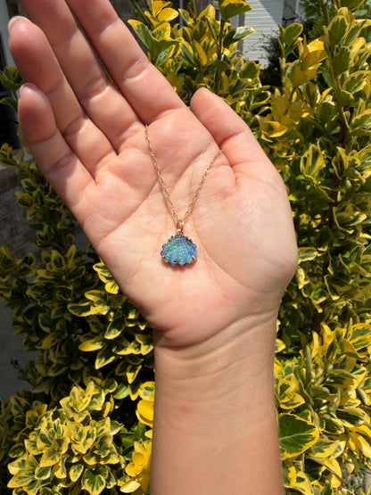 Australian Boulder Opal Shell Charm 14k Gold, Scallop 2