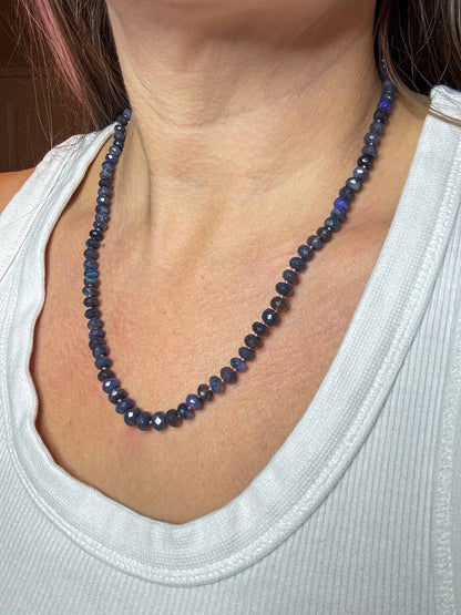 Stellar Australian Black Opals Knotted Necklace 14k Gold