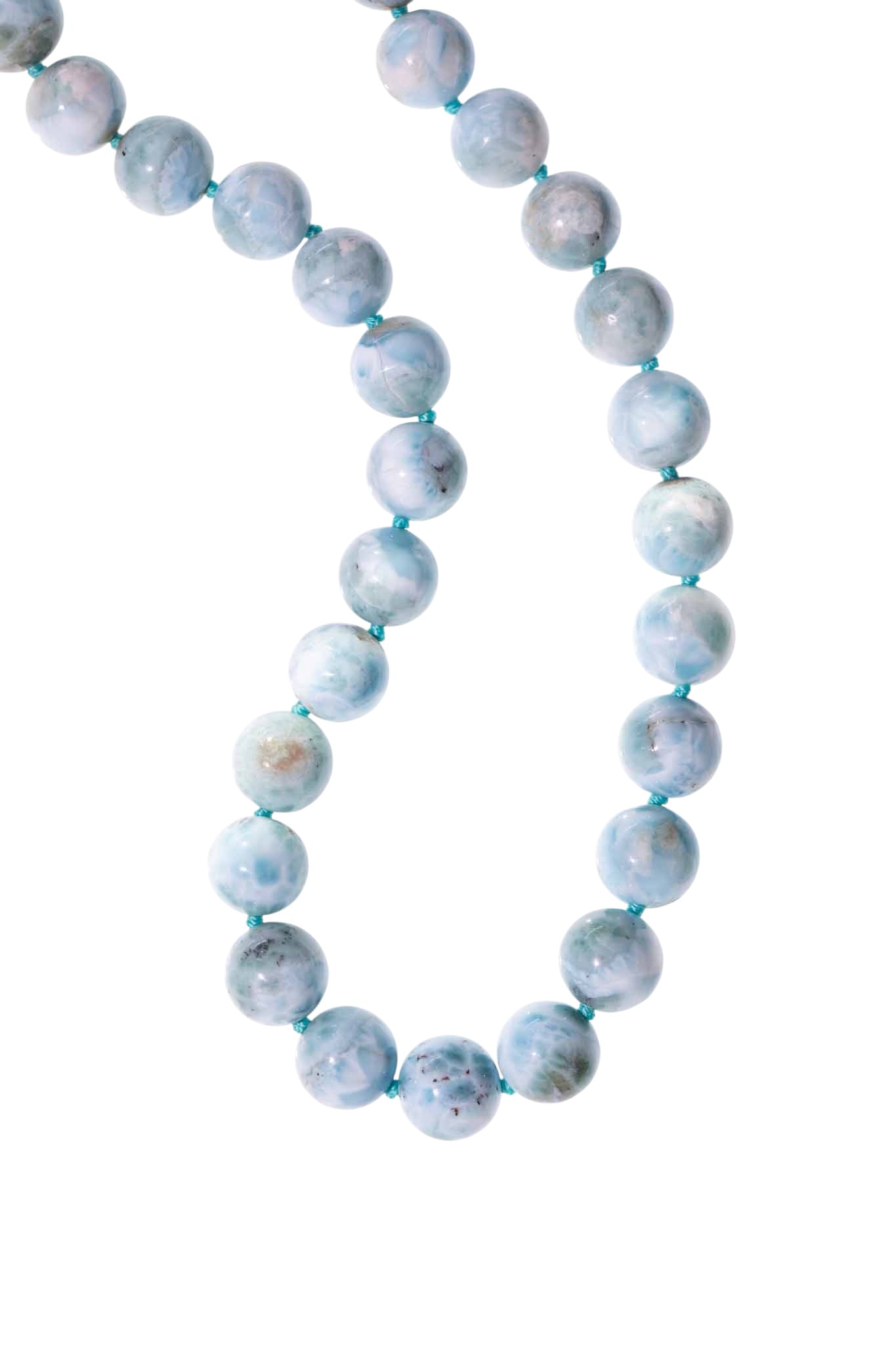 Natural Larimar Knotted Bead Necklace 14k