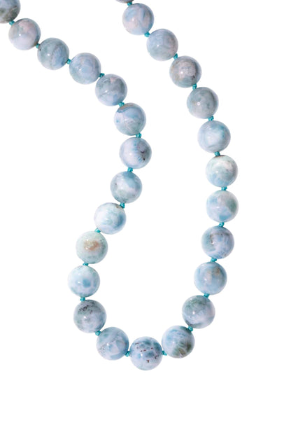 Natural Larimar Knotted Bead Necklace 14k