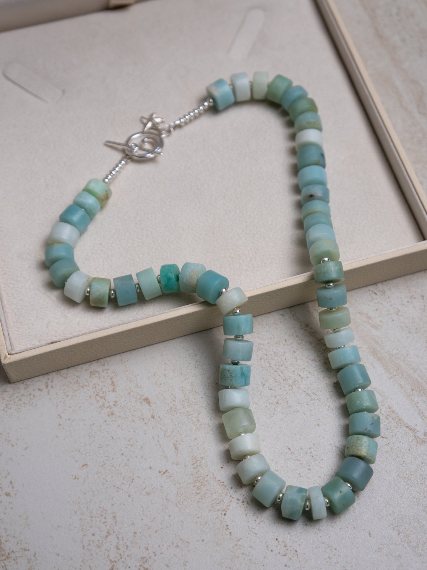 Amazonite Beaded Necklace, Sterling Silver