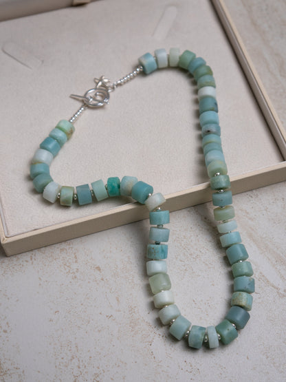 Amazonite Beaded Necklace, Sterling Silver