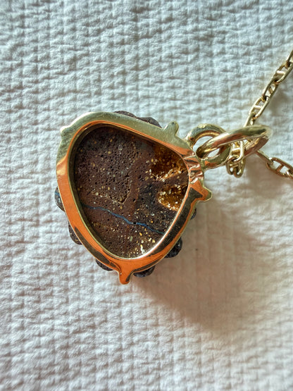 Australian Boulder Opal Shell Charm 14k Gold, Scallop 2