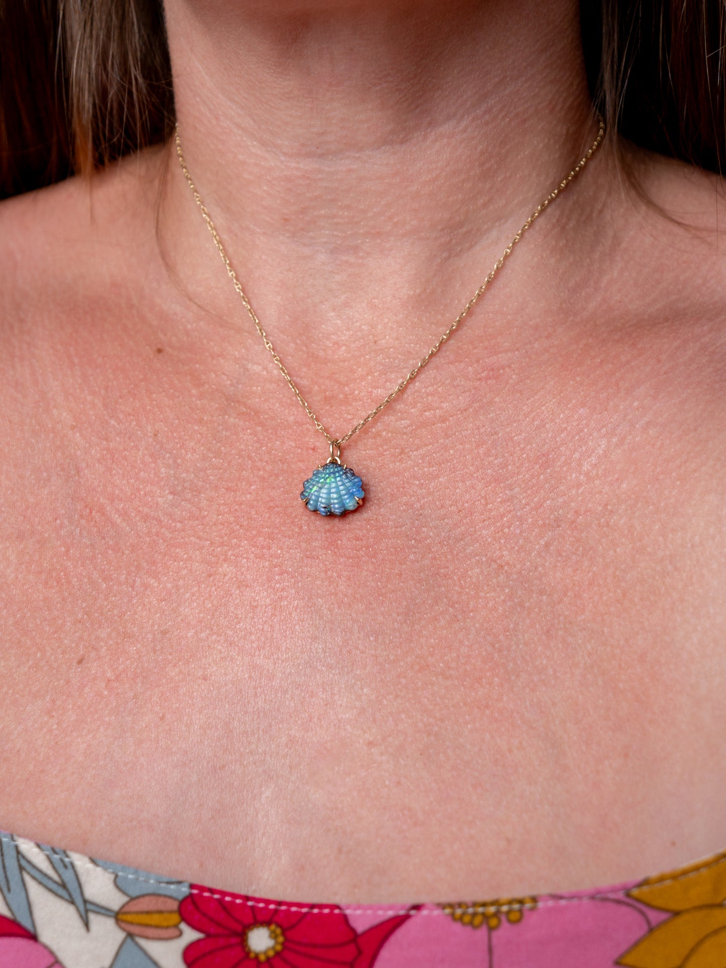 Australian Boulder Opal Shell Charm 14k Gold, Scallop 1 (Seconds, Save $520)