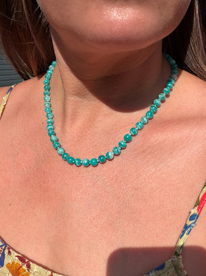 Russian Amazonite Knotted Gemstone Necklace 14k