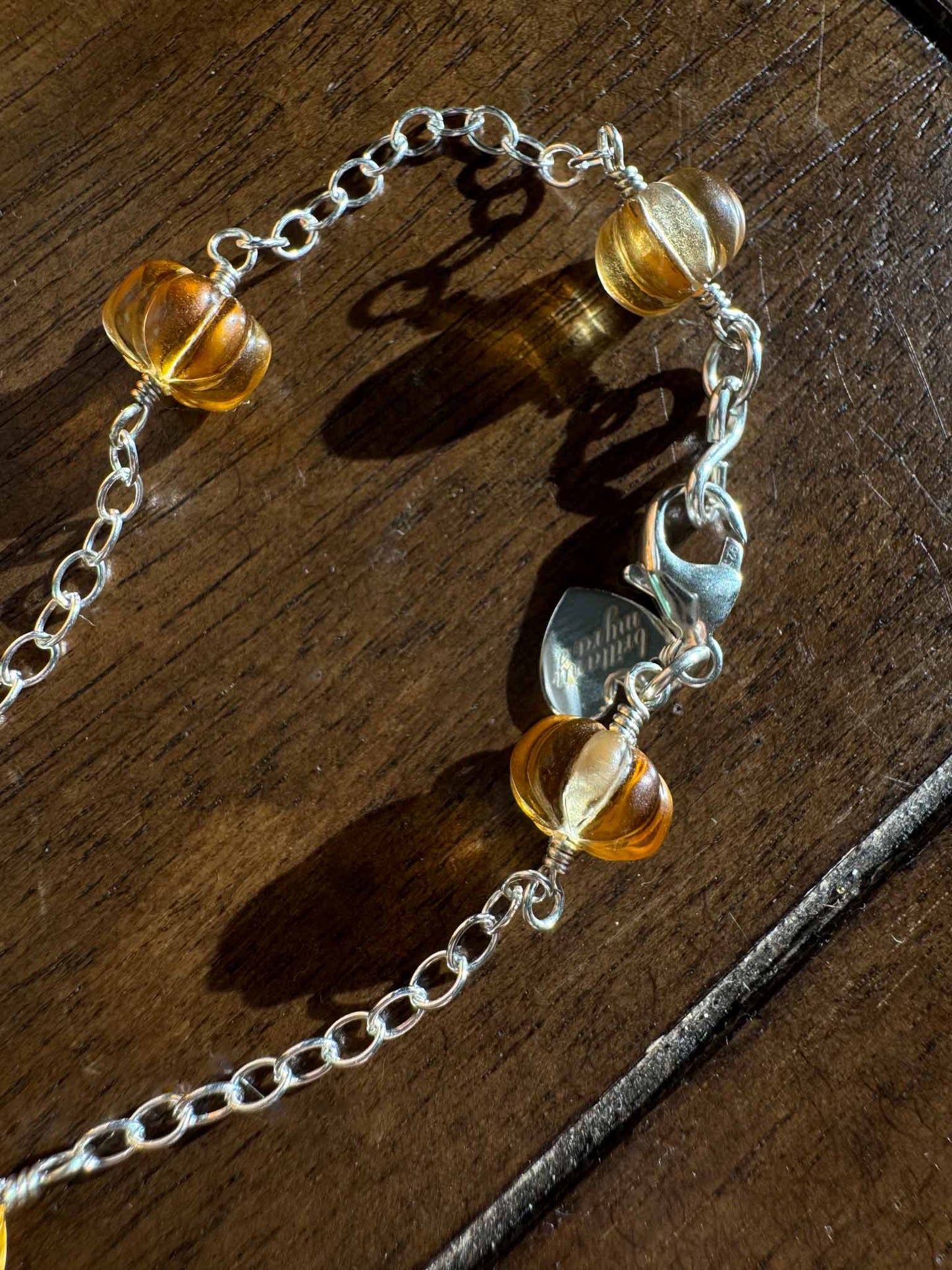 Citrine Pumpkin Layering Necklace, Wire Wrapped