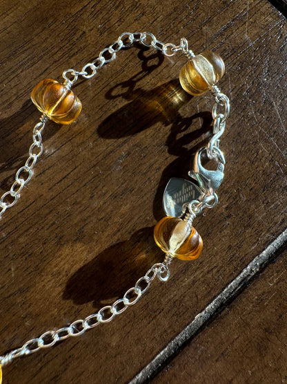 Citrine Pumpkin Layering Necklace, Wire Wrapped