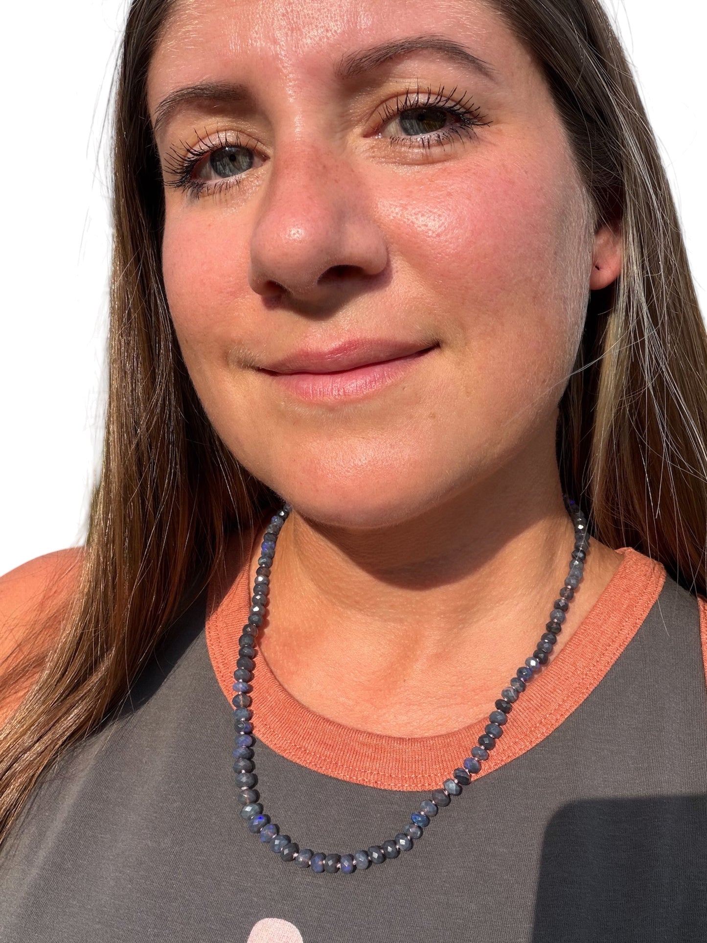 Australian Black Opal Knotted Gemstone Necklace 14k Gold