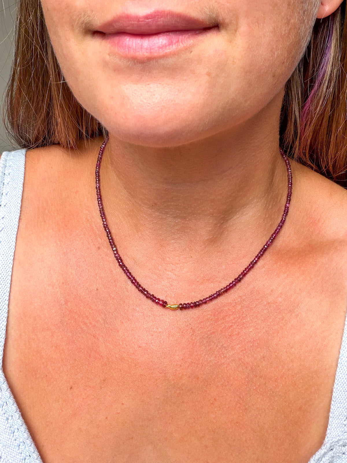 Rubellite Tourmaline Worry Fish Necklace, 14k Gold