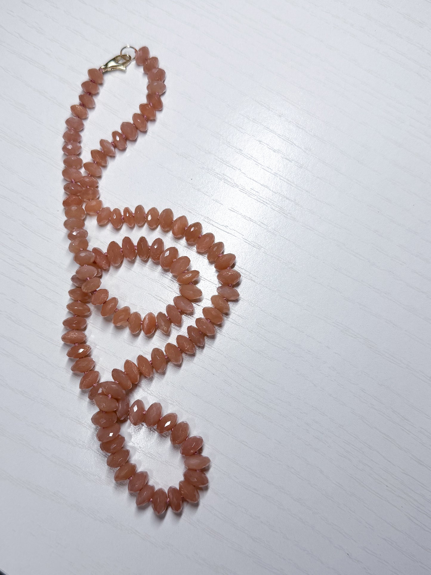 Faceted Peach Moonstone Knotted Gemstone Necklace