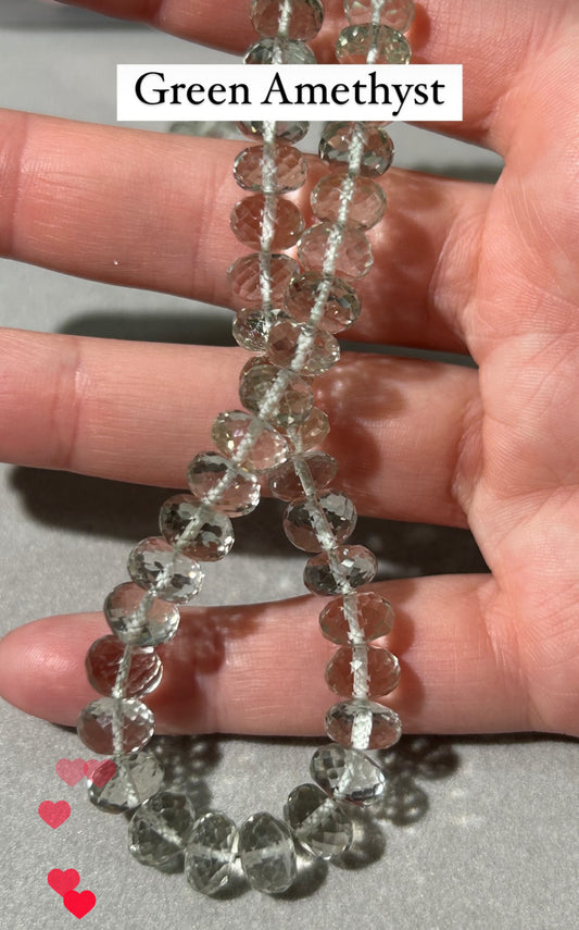 Green Amethyst Knotted Bead Strand 14k