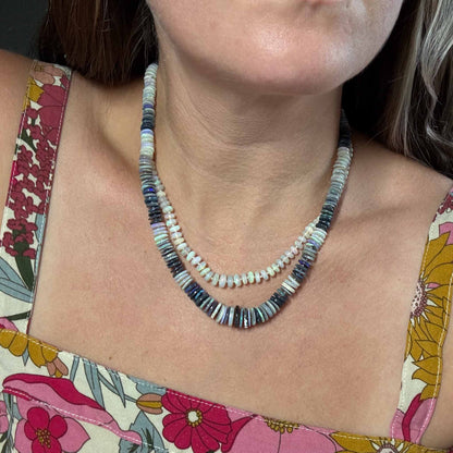 Starlight Necklace - Lightning Ridge Australian Black Opal Knotted Candy Necklace 14k Rose Gold