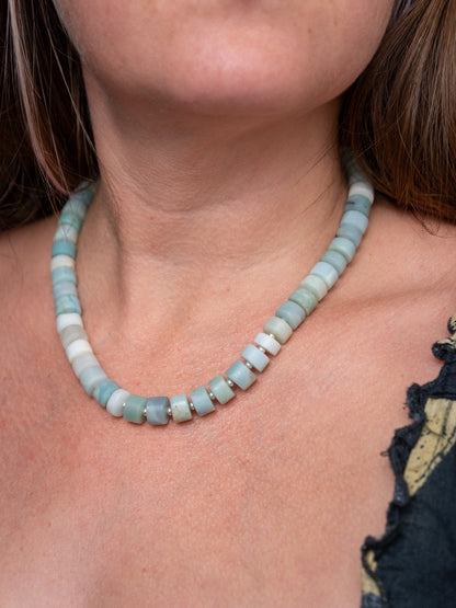 Amazonite Beaded Necklace, Sterling Silver