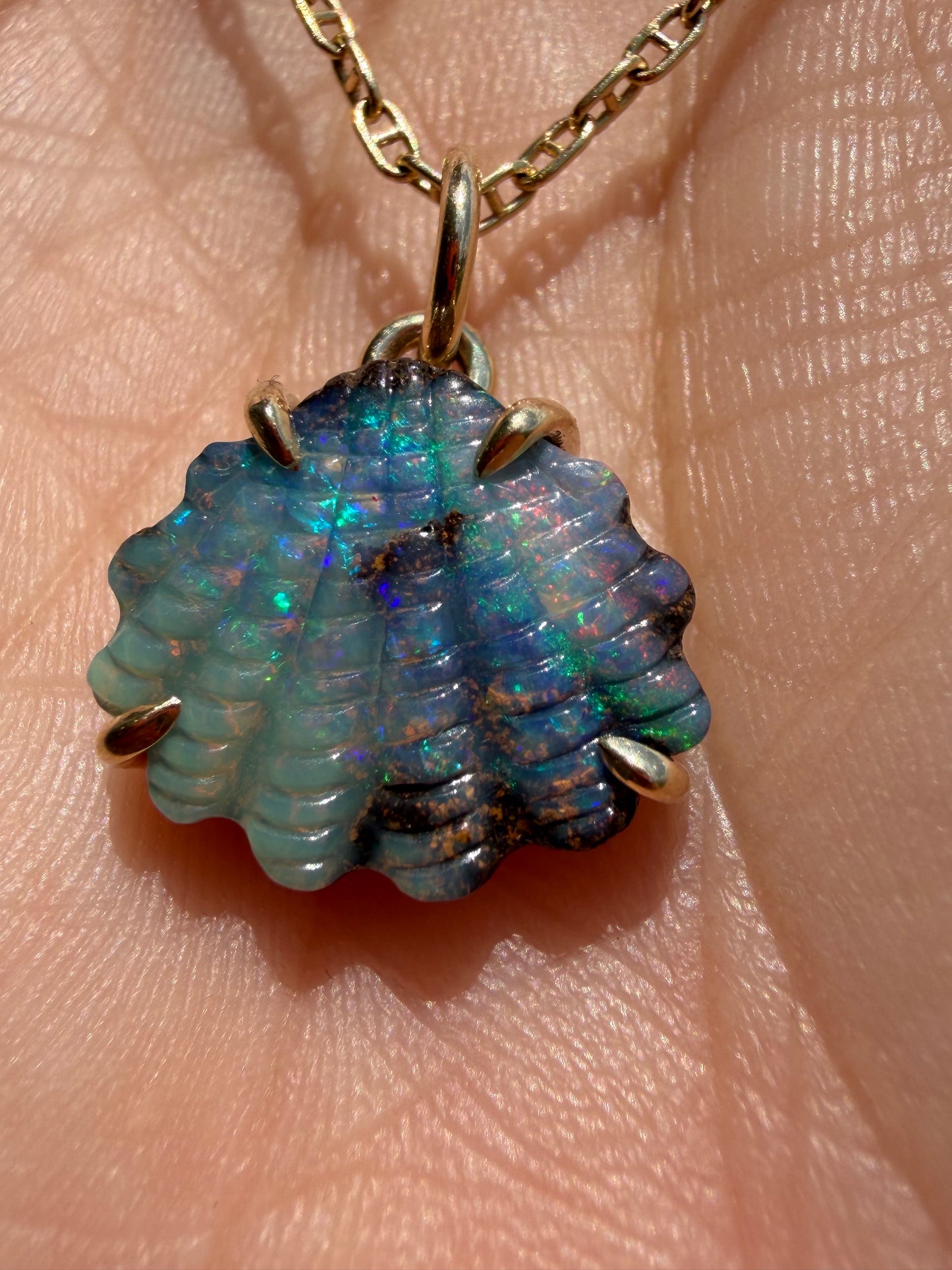 Australian Boulder Opal Shell 14k Gold, Scallop 1
