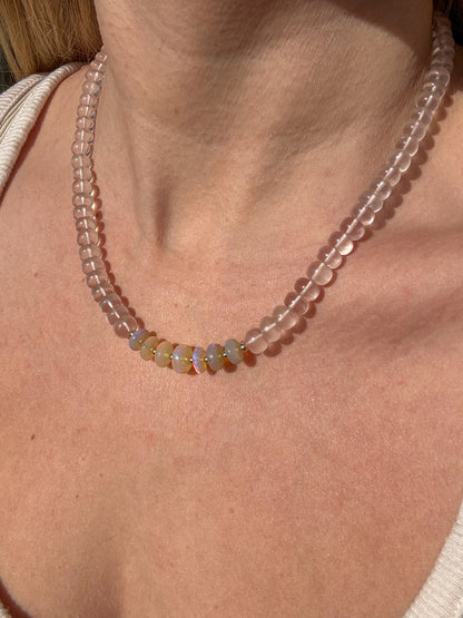 Unique Australian Opal and Rose Quartz Beaded Necklace