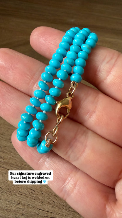 Stunning Kingman Turquoise Fine Knotted Gemstone Strand Necklace 14k