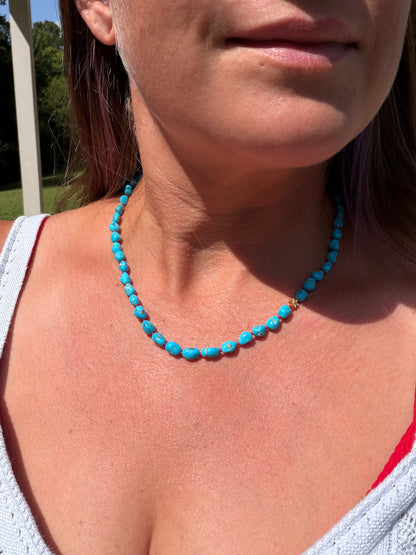 Sleeping Beauty Turquoise Knotted Gem Necklace, 18K Daisy Accent